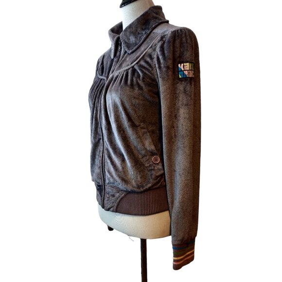 KanaBeach Circus Size 38 (S) Womens Gray Fuzzy Full Zip Embroidered Patch Jacket - Picture 2 of 12